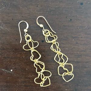 Gold 2” drop interlocking heart earings
